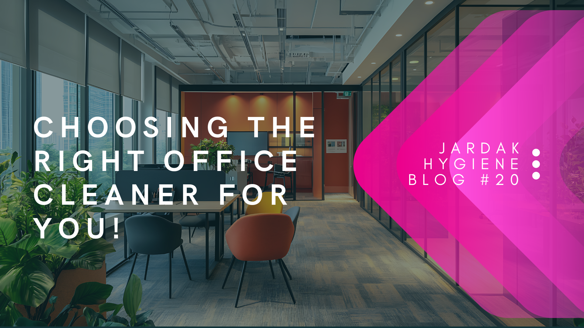 Photo displaying two women shaking hands with a man watching them. Next overlaying them reads; Choose us in 2026 on right side of image, there is a pink triangle facing left, and over the top of that pink triangle is text that reads: Jardak Hygiene Blog #20